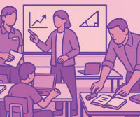 An illustration of teachers in a classroom with pupils
